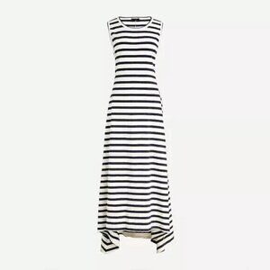 J Crew High Low Maxi Dress Size S New Navy White Stripe AO477 Nautical Long